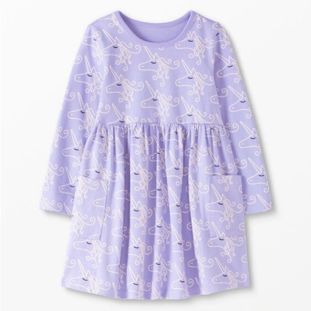 Light Purple Long Sleeve Dress with Unicorn pattern